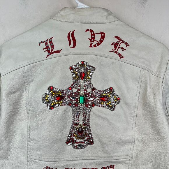 Vintage Wilsons Rock and Roll Leather Jacket "Live Free" Size L - Picture 3 of 8